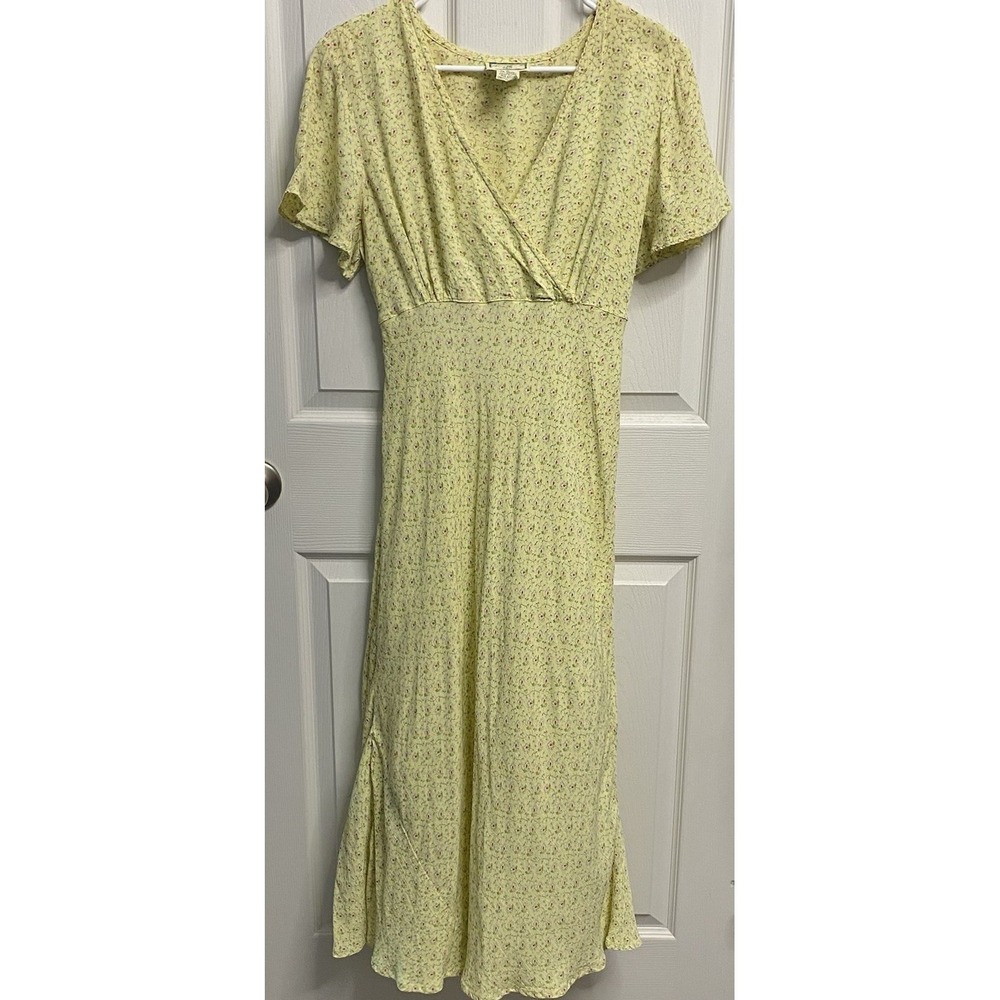 April Cornell Women's Yellow Floral A-line Midi Vintage Tea Dress‎ Cottagecore M